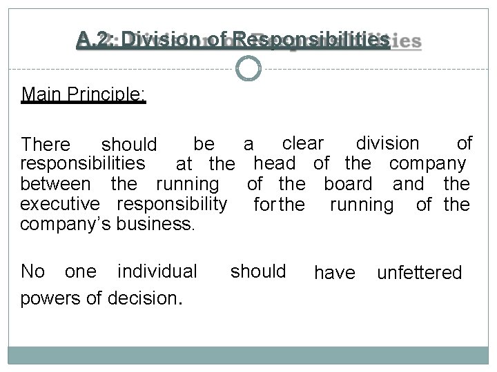 A. 2: Division of Responsibilities Main Principle: be There should responsibilities at the between