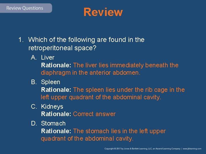 Review 1. Which of the following are found in the retroperitoneal space? A. Liver