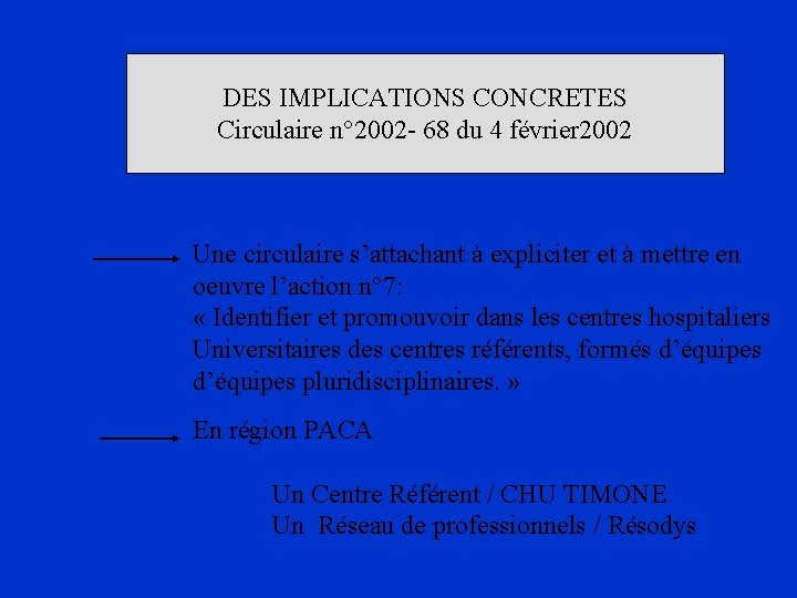 DES IMPLICATIONS CONCRETES Circulaire n° 2002 - 68 du 4 février 2002 Une circulaire