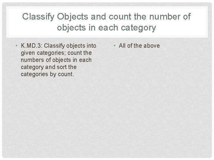 Classify Objects and count the number of objects in each category • K. MD.