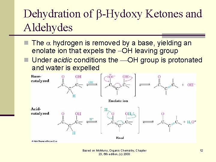 Dehydration of -Hydoxy Ketones and Aldehydes n The hydrogen is removed by a base,