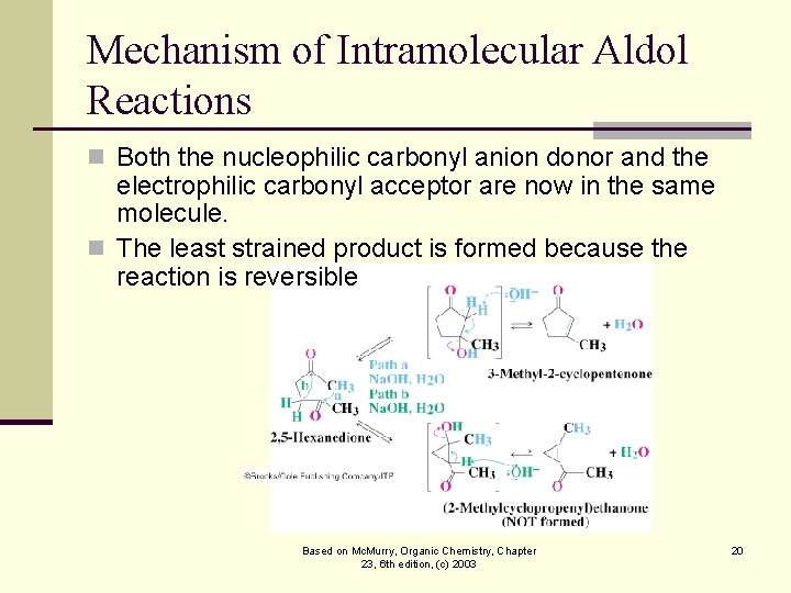 Mechanism of Intramolecular Aldol Reactions n Both the nucleophilic carbonyl anion donor and the