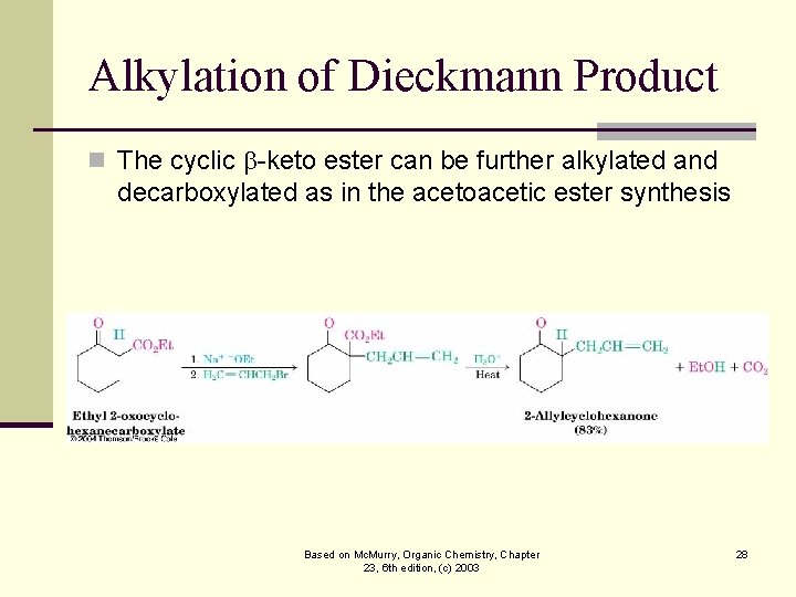 Alkylation of Dieckmann Product n The cyclic -keto ester can be further alkylated and