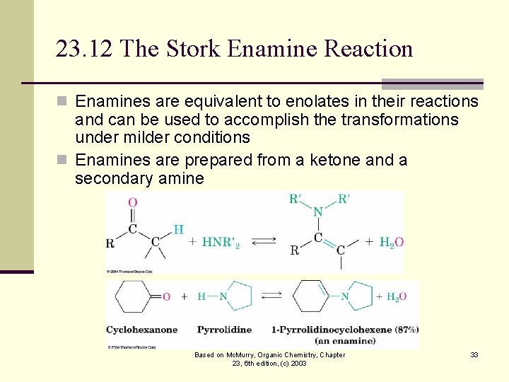 23. 12 The Stork Enamine Reaction n Enamines are equivalent to enolates in their