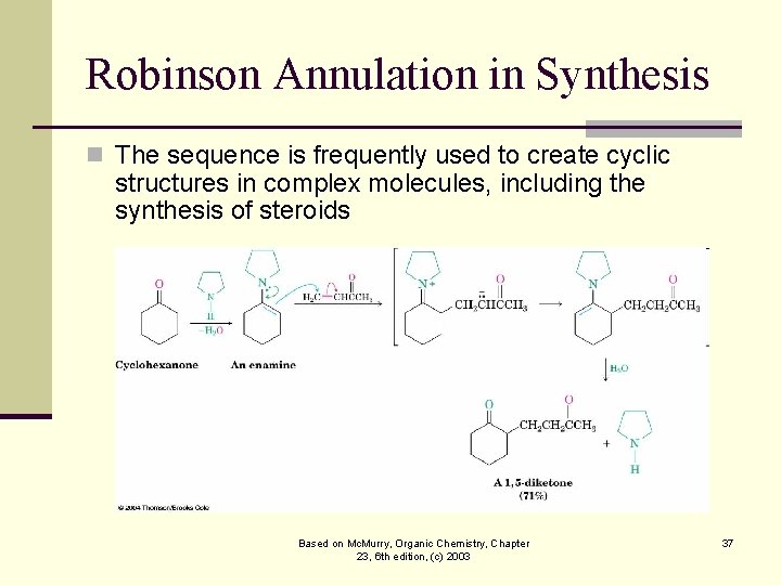Robinson Annulation in Synthesis n The sequence is frequently used to create cyclic structures