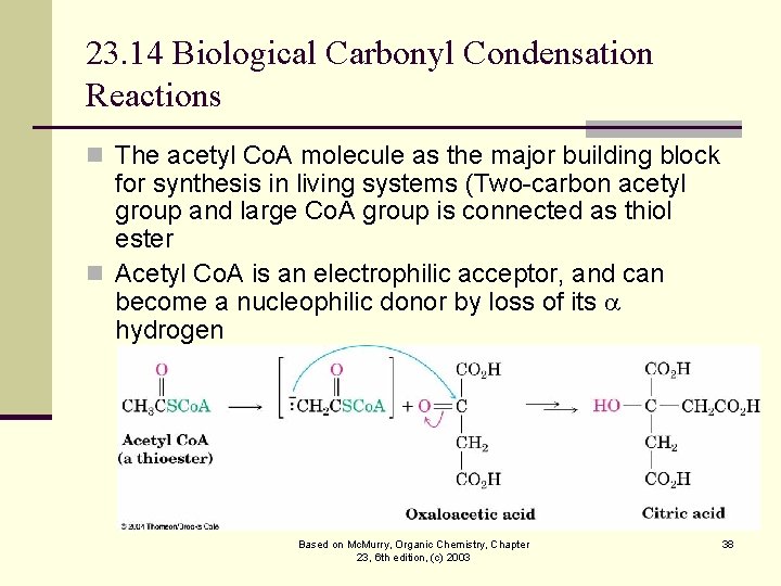 23. 14 Biological Carbonyl Condensation Reactions n The acetyl Co. A molecule as the
