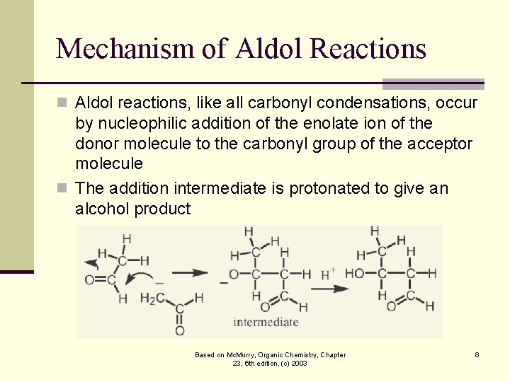 Mechanism of Aldol Reactions n Aldol reactions, like all carbonyl condensations, occur by nucleophilic