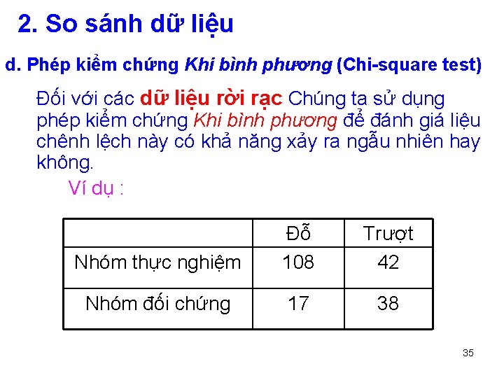 2. So sánh dữ liệu d. Phép kiểm chứng Khi bình phương (Chi-square test)