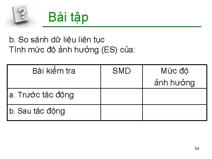 Bài tập b. So sánh dữ liệu liên tục Tính mức độ ảnh hưởng