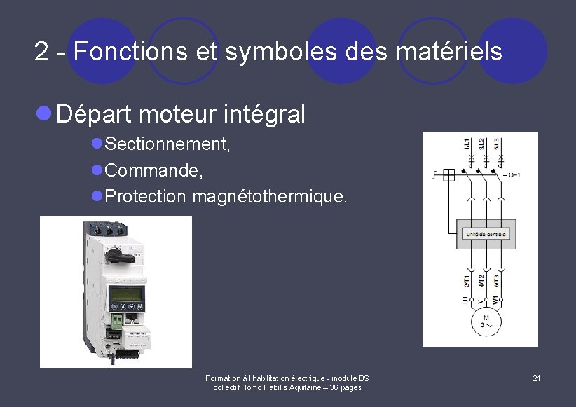 2 - Fonctions et symboles des matériels l Départ moteur intégral l. Sectionnement, l.