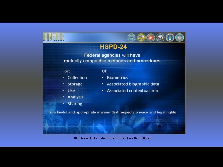 Slide Source: Dept. of Defense Biometrics Task Force Sept. 2008 ppt 