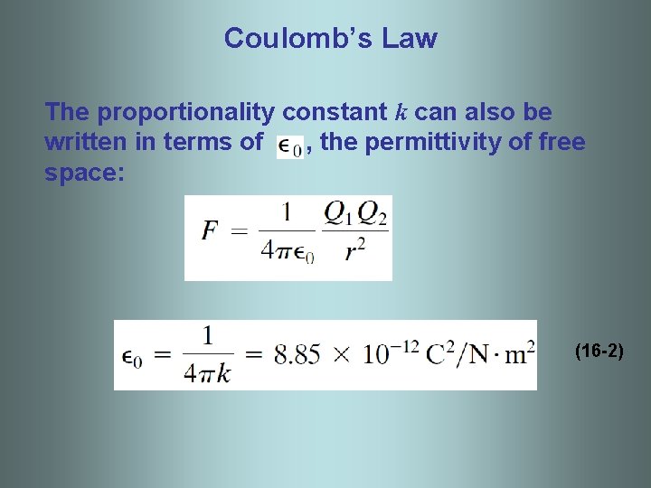 Coulomb’s Law The proportionality constant k can also be written in terms of ,