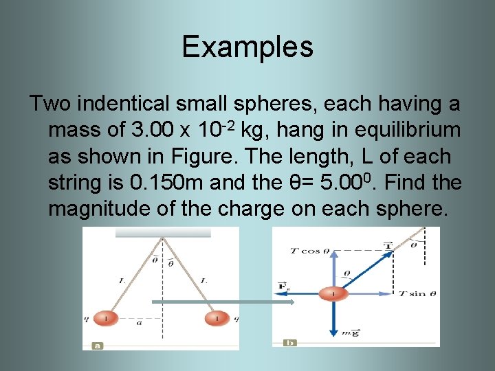 Examples Two indentical small spheres, each having a mass of 3. 00 x 10