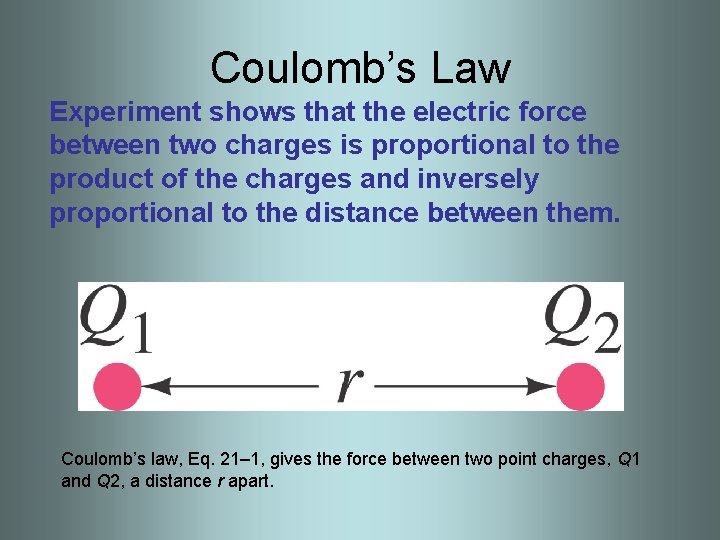 Coulomb’s Law Experiment shows that the electric force between two charges is proportional to