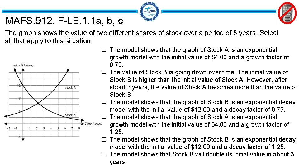 MAFS. 912. F-LE. 1. 1 a, b, c The graph shows the value of