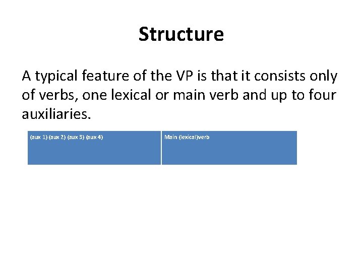 Structure A typical feature of the VP is that it consists only of verbs,