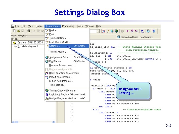 Settings Dialog Box Assignments > Setting … 20 Settings Dialog Box Assignments > Setting … 20