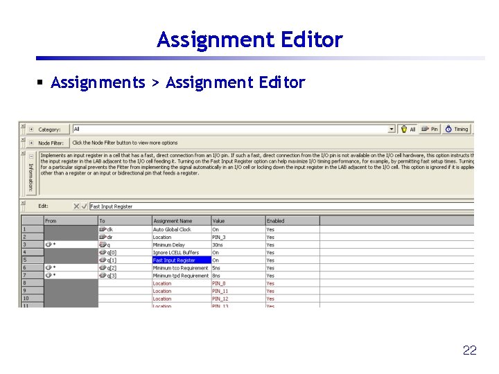 Assignment Editor § Assignments > Assignment Editor 22 