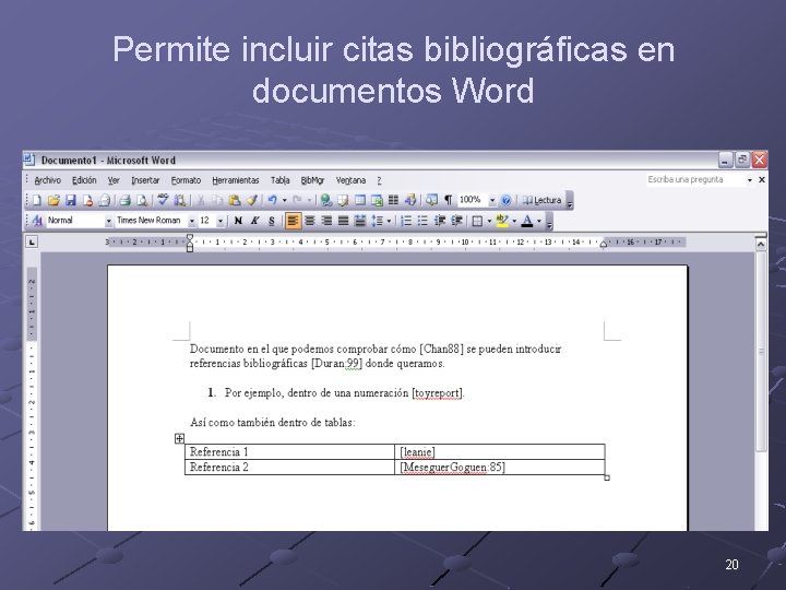 Permite incluir citas bibliográficas en documentos Word 20 