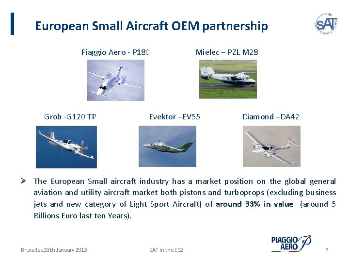European Small Aircraft OEM partnership Piaggio Aero - P 180 Grob -G 120 TP