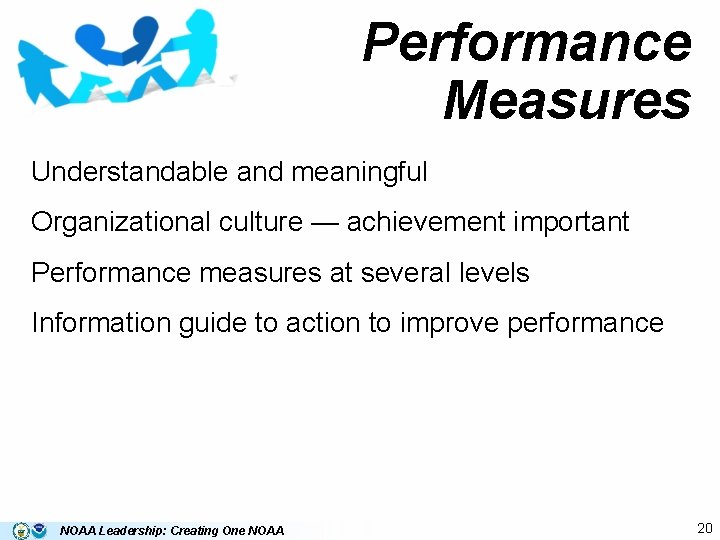 Performance Measures Understandable and meaningful Organizational culture — achievement important Performance measures at several