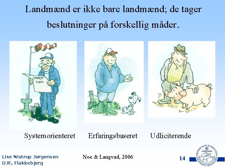 Landmænd er ikke bare landmænd; de tager beslutninger på forskellig måder. Systemorienteret Lise Nistrup