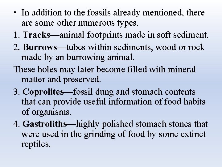  • In addition to the fossils already mentioned, there are some other numerous