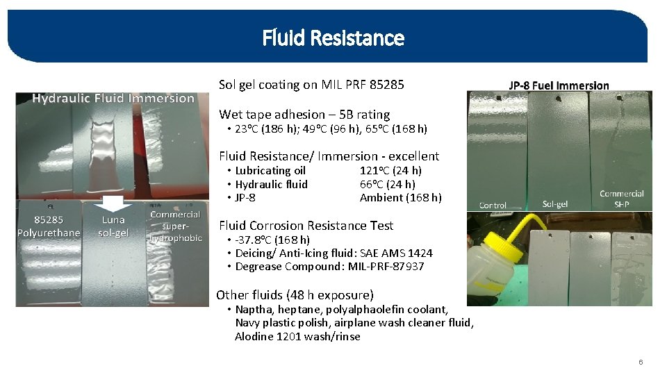 Fluid Resistance Sol gel coating on MIL PRF 85285 Wet tape adhesion – 5