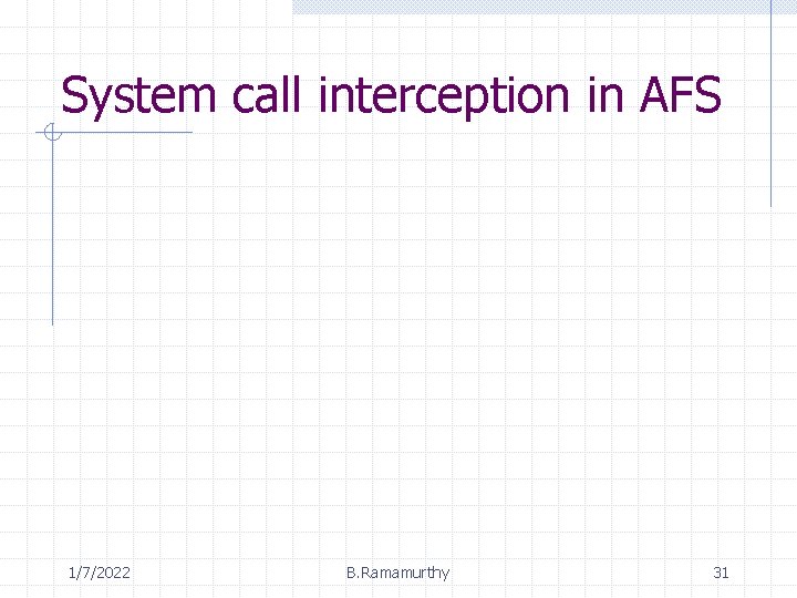 System call interception in AFS 1/7/2022 B. Ramamurthy 31 