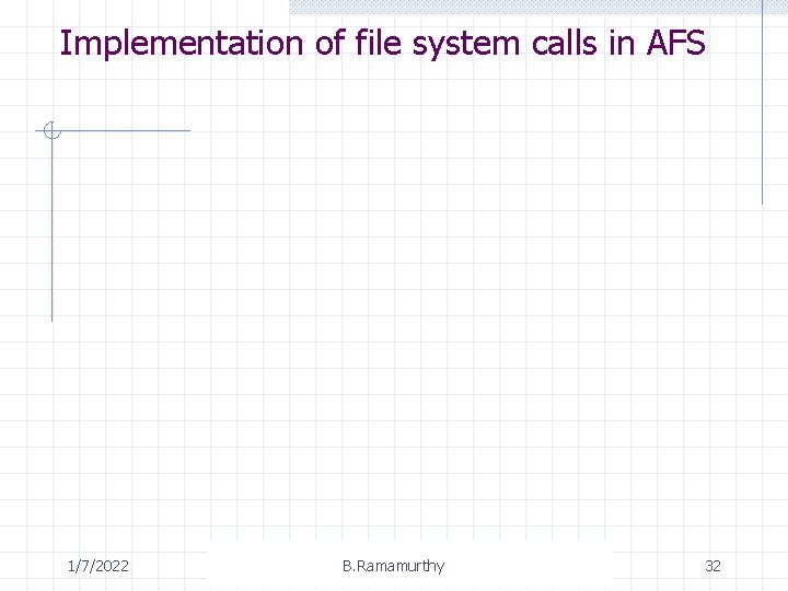 Implementation of file system calls in AFS 1/7/2022 B. Ramamurthy 32 
