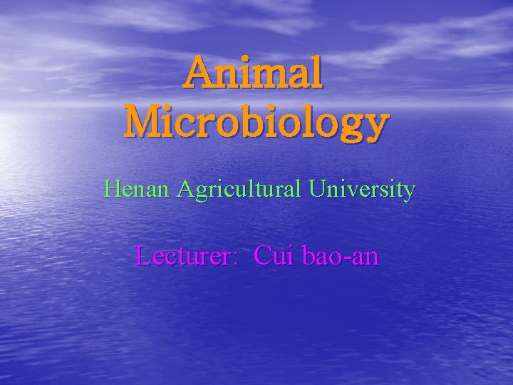 Animal Microbiology Henan Agricultural University Lecturer: Cui bao-an 