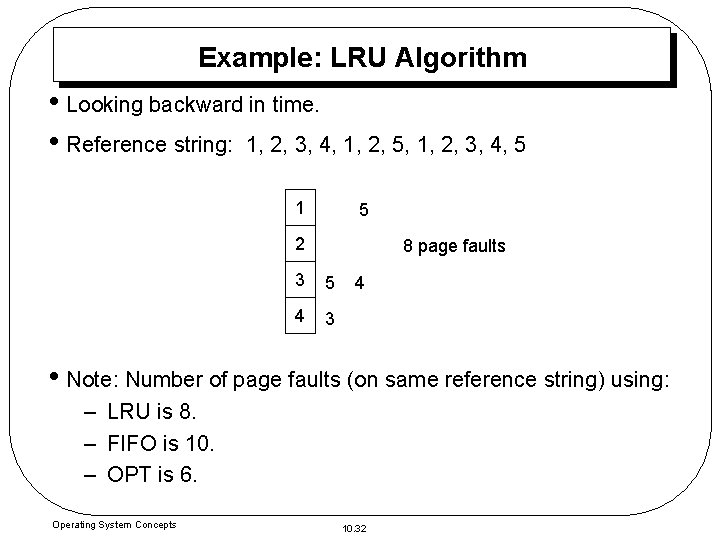 Example: LRU Algorithm • Looking backward in time. • Reference string: 1, 2, 3,