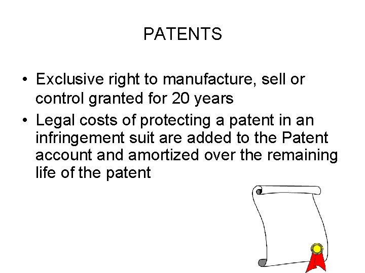 PATENTS • Exclusive right to manufacture, sell or control granted for 20 years •