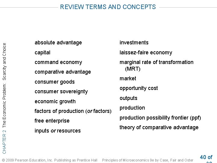 CHAPTER 2 The Economic Problem: Scarcity and Choice REVIEW TERMS AND CONCEPTS absolute advantage