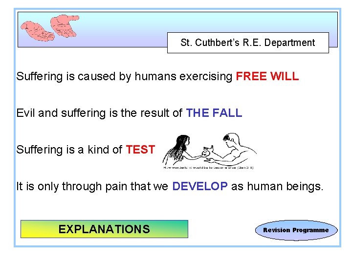 St. Cuthbert’s R. E. Department Suffering is caused by humans exercising FREE WILL Evil