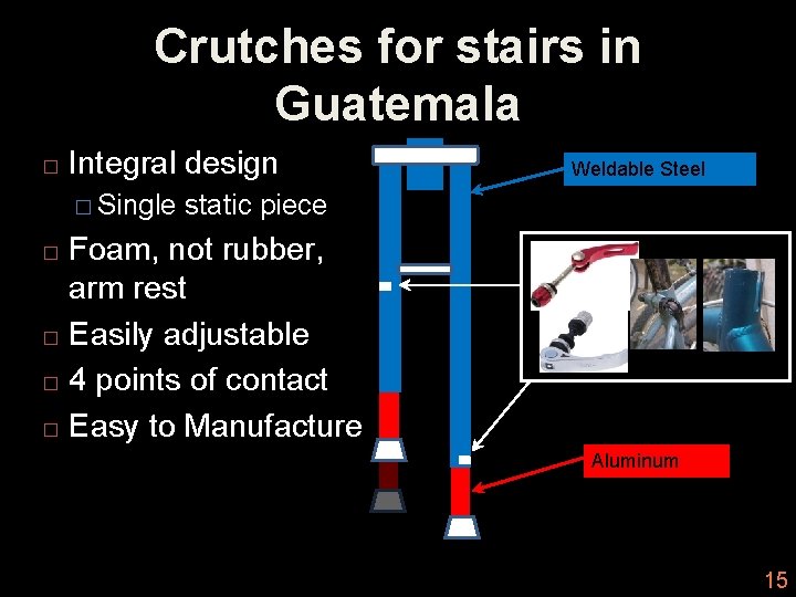 Crutches for stairs in Guatemala � Integral design � Single static piece Weldable Steel