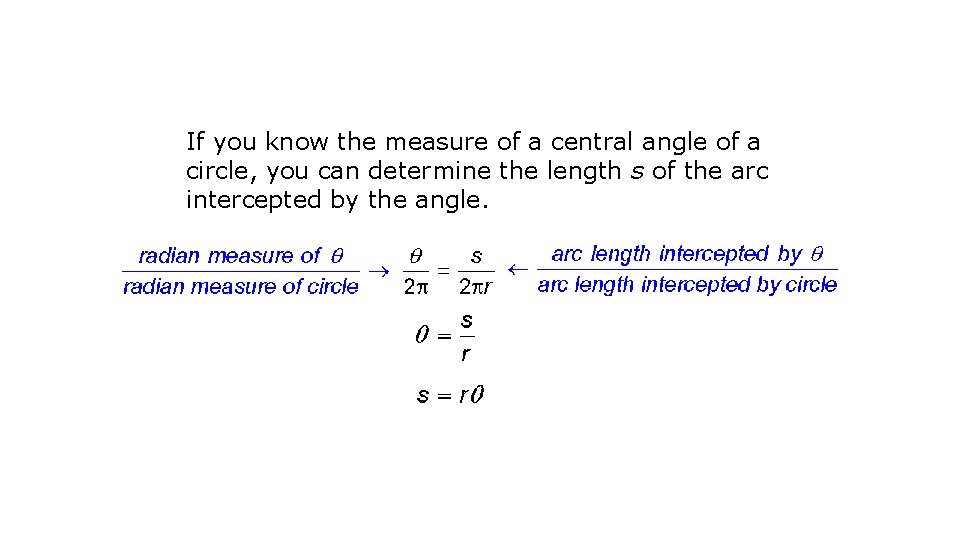 If you know the measure of a central angle of a circle, you can