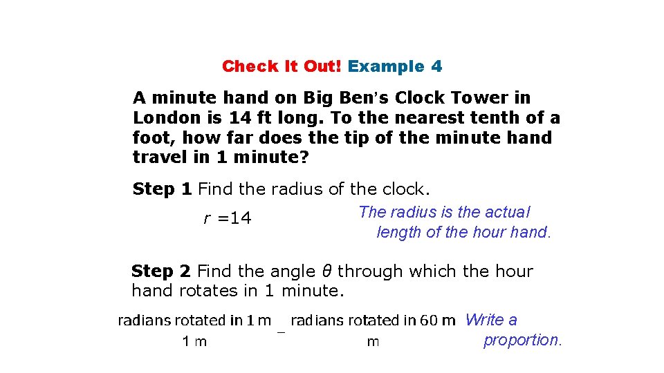 Check It Out! Example 4 A minute hand on Big Ben’s Clock Tower in