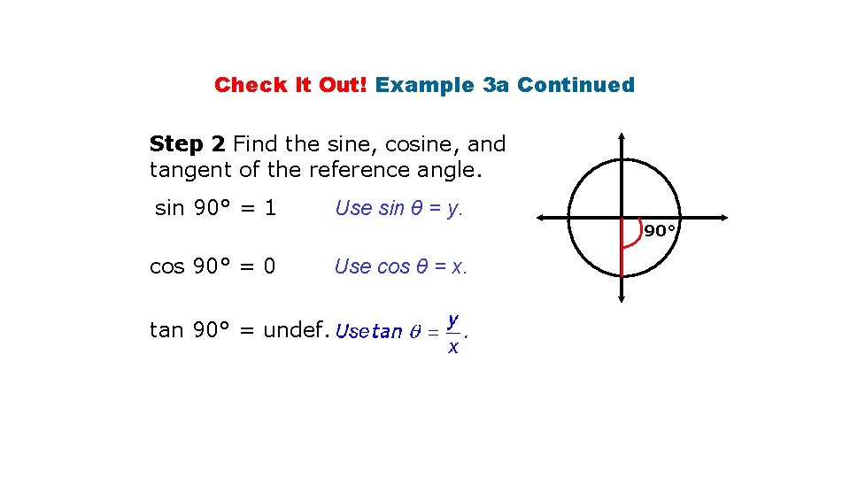 Check It Out! Example 3 a Continued Step 2 Find the sine, cosine, and