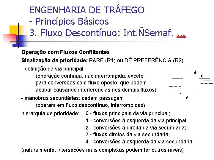 ENGENHARIA DE TRÁFEGO - Princípios Básicos 3. Fluxo Descontínuo: Int. ÑSemaf. . Operação com