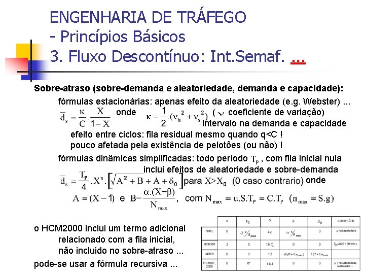 ENGENHARIA DE TRÁFEGO - Princípios Básicos 3. Fluxo Descontínuo: Int. Semaf. . Sobre-atraso (sobre-demanda