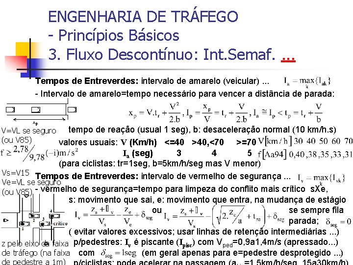 ENGENHARIA DE TRÁFEGO - Princípios Básicos 3. Fluxo Descontínuo: Int. Semaf. . Tempos de