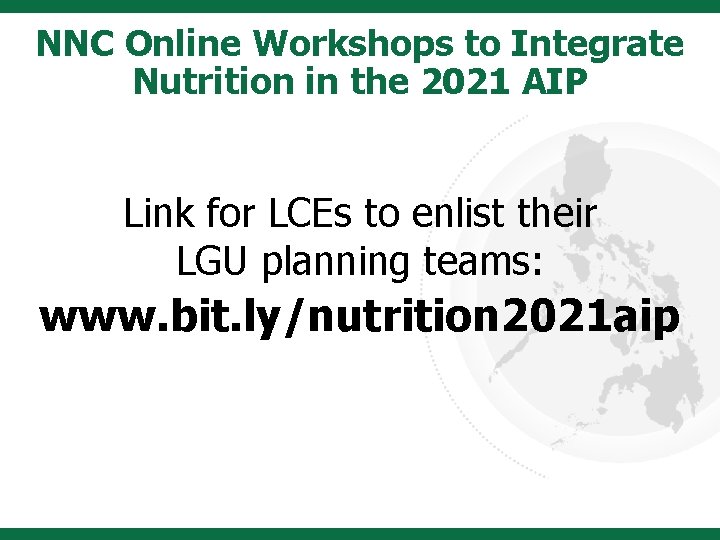 NNC Online Workshops to Integrate Nutrition in the 2021 AIP Link for LCEs to