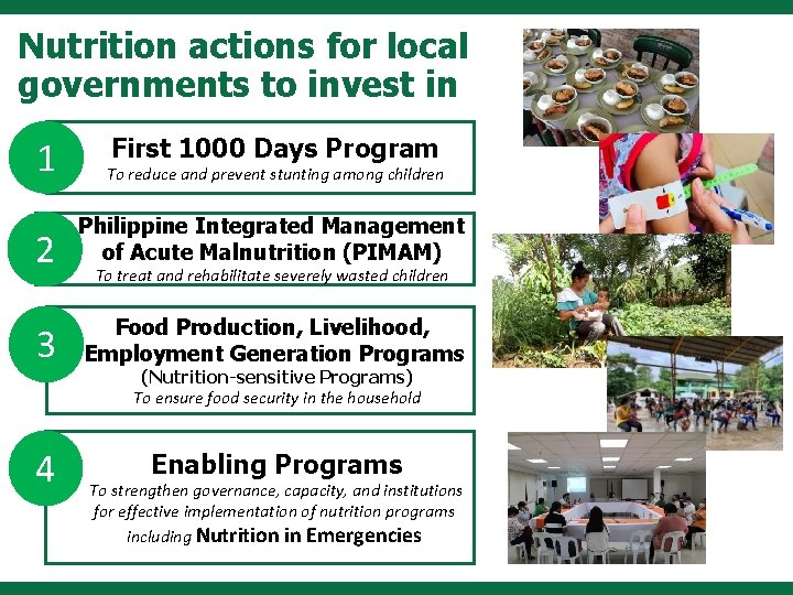 Nutrition actions for local governments to invest in First 1000 Days Program 1 To