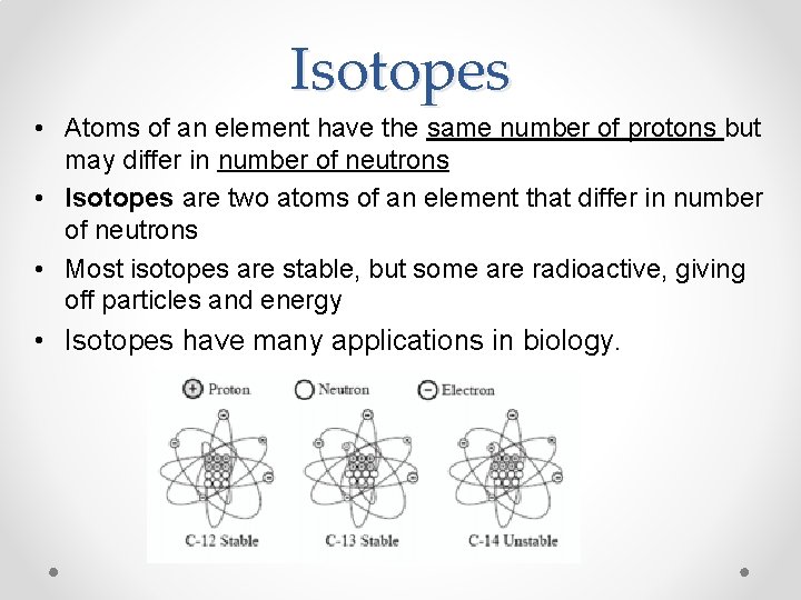 Isotopes • Atoms of an element have the same number of protons but may