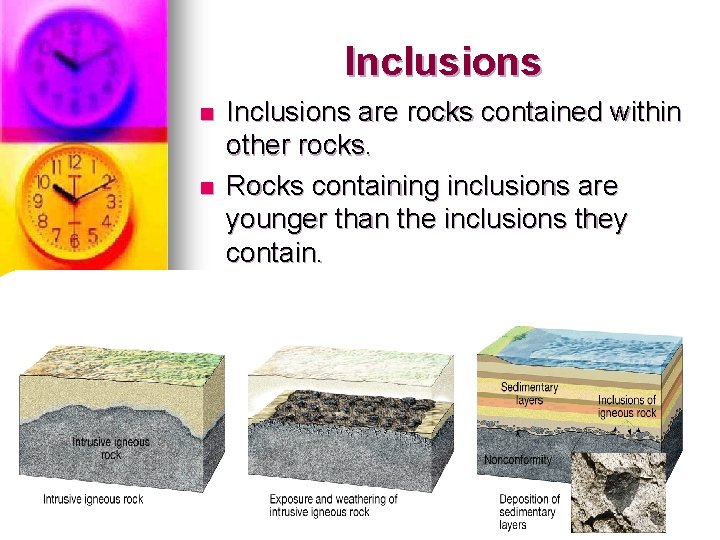 Inclusions n n Inclusions are rocks contained within other rocks. Rocks containing inclusions are