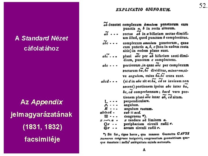 52. A Standard Nézet cáfolatához Az Appendix jelmagyarázatának (1831, 1832) facsimiléje 