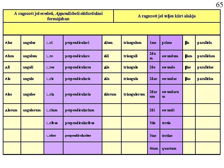 65. A ragozott jel eredeti, Appendixbeli előfordulási formájában A ragozott jel teljes kiírt alakja