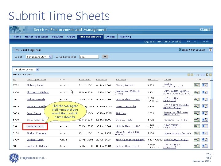 Submit Time Sheets Click the contingent staff name that you would like to submit