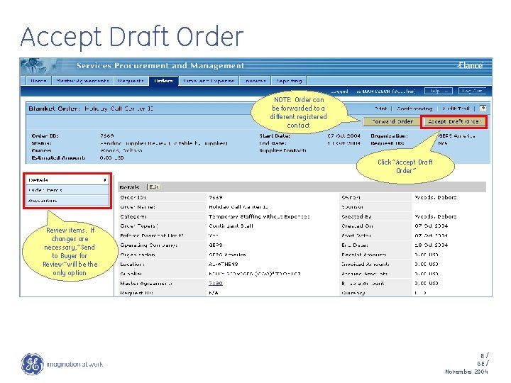 Accept Draft Order NOTE: Order can be forwarded to a different registered contact Click